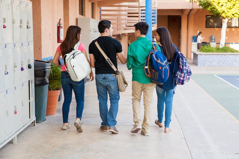 School, Students, Talking, Outdoors, Hallway School, Students, Talking, Outdoors, Hallway