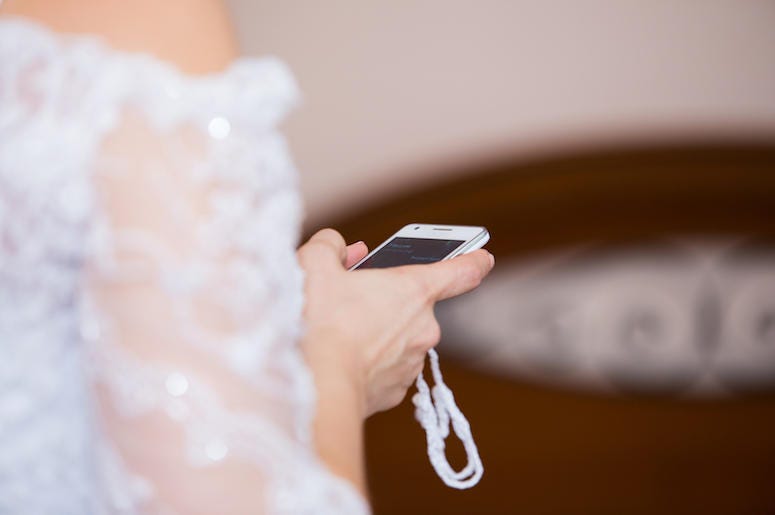 Bride, Cell Phone, Texting, Wedding Dress Bride, Cell Phone, Texting, Wedding Dress