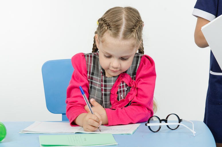 Girl, First Grade, Student, Writing Girl, First Grade, Student, Writing