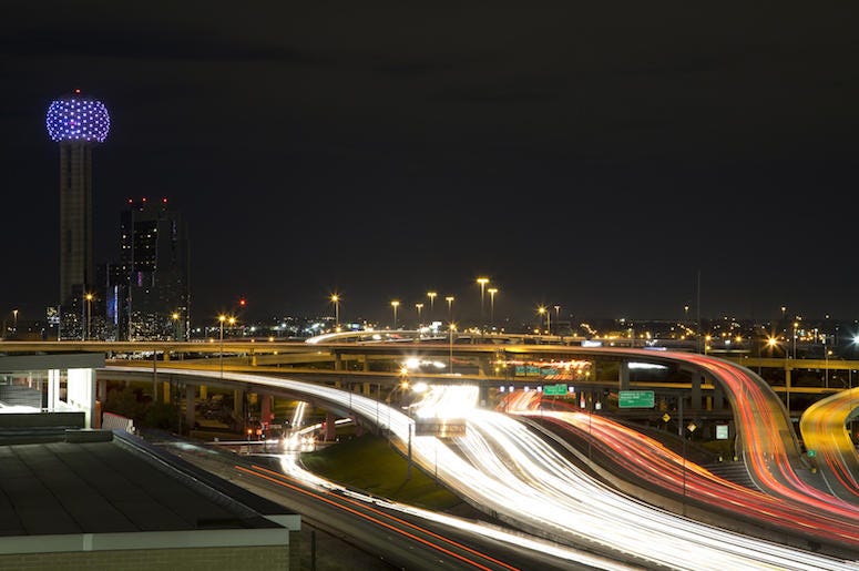 Downtown, Dallas, Night, Traffic Downtown, Dallas, Night, Traffic