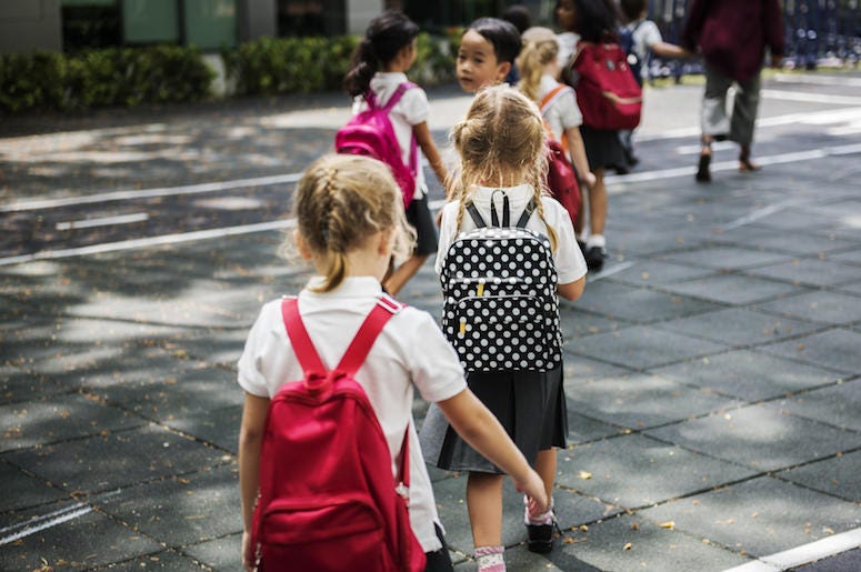 Kindergarten, Class, Walking, Uniforms, Backpacks Kindergarten, Class, Walking, Uniforms, Backpacks