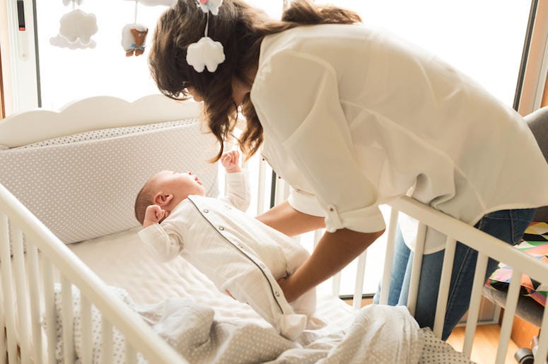 Mother, Baby, Sleeping, Putting To Sleep, Crib Mother, Baby, Sleeping, Putting To Sleep, Crib