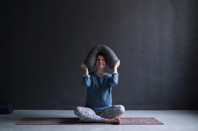 Angry woman in yoga class Angry woman in yoga class