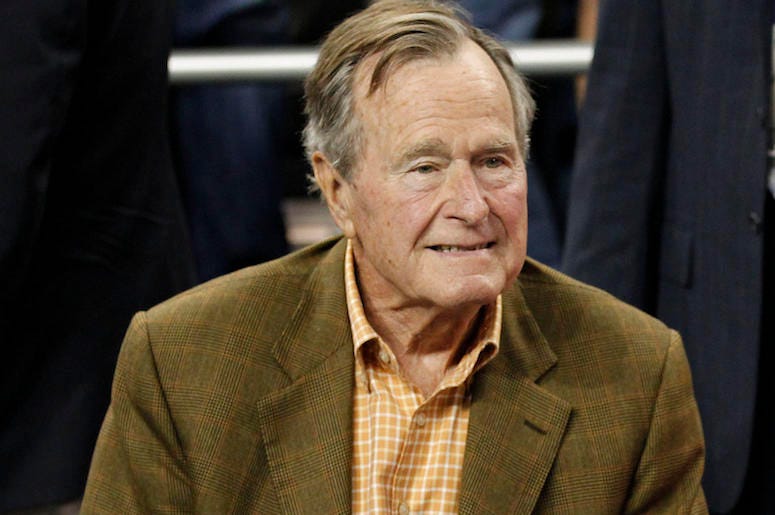 George HW Bush, President, Basketball Game, 2011, Suit, Smile George HW Bush, President, Basketball Game, 2011, Suit, Smile