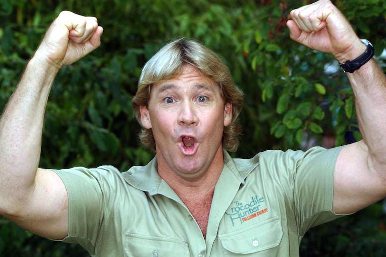 Steve Irwin, The Crocodile Hunter, Excited, Arms Up, 2002 Steve Irwin, The Crocodile Hunter, Excited, Arms Up, 2002