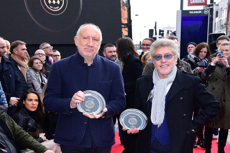 The Who's Pete Townshend and Roger Daltrey during the Music Walk of Fame founding stone and first recipients unveilings at the Jazz Cafe in Camden, London. The Who's Pete Townshend and Roger Daltrey during the Music Walk of Fame founding stone and first recipients unveilings at the Jazz Cafe in Camden, London.