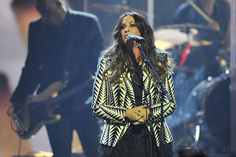 Alanis Morissette HAMILTON, ON - MARCH 15: Alanis Morissette performs at the 2015 JUNO Awards at FirstOntario Centre on March 15, 2015 in Hamilton, Canada. (Photo by Sonia Recchia/Getty Images)