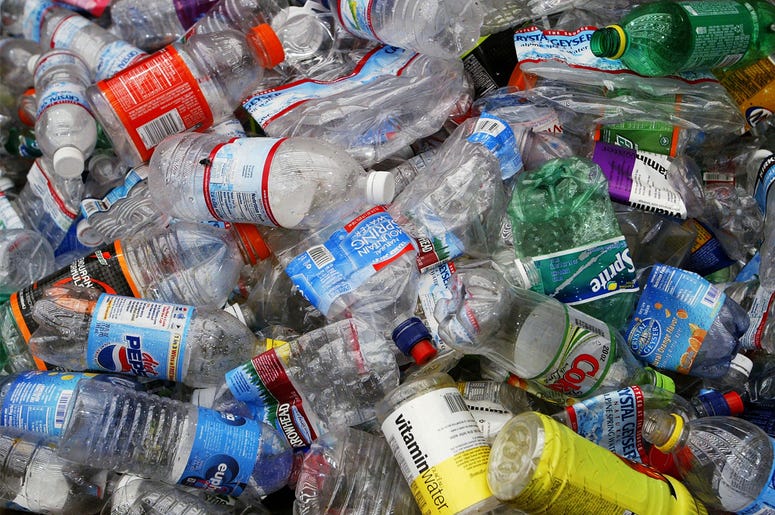 Recycled plastic bottles Bottled Water Craze Outpaces Recycling Efforts SAN FRANCISCO - MARCH 2: Recycled plastic bottles are seen at the San Francisco Recycling Center March 2, 2005 in San Francisco, California. Bottled water is the single largest growth area among all beverages