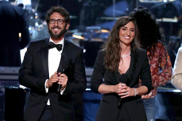 AP18162035306329 Co-hosts Josh Groban, left, and Sara Bareilles appear on stage at the 72nd annual Tony Awards at Radio City Music Hall on Sunday, June 10, 2018, in New York.