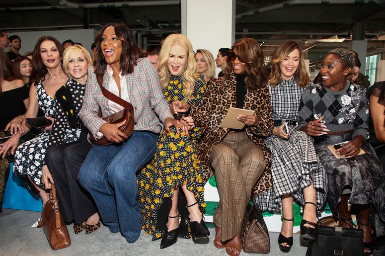 AP18255637194467 Catherine Zeta-Jones, from left, Judith Light, Tiffany Haddish, Nicole Kidman Iman, Rose Byrne and Cynthia Erivo attend the NYFW Spring/Summer 2019 Michael Kors fashion show at Pier 17 on Wednesday, Sept. 12, 2018, in New York. (Photo by Andy Kropa/Invisi