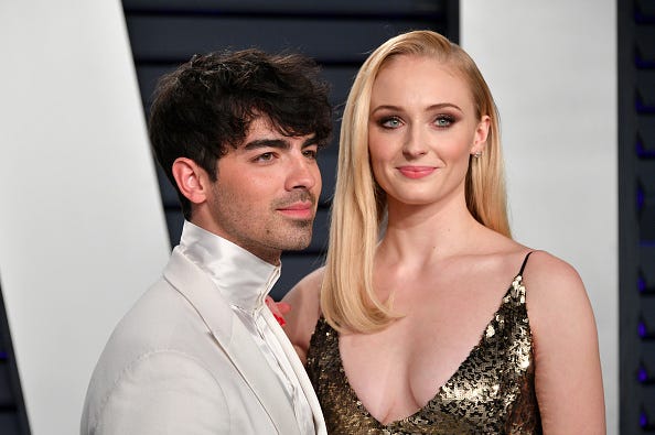 Joe Jonas (L) and Sophie Turner attend the 2019 Vanity Fair Oscar Party hosted by Radhika Jones at Wallis Annenberg Center for the Performing Arts on February 24, 2019 in Beverly Hills, California Joe Jonas (L) and Sophie Turner attend the 2019 Vanity Fair Oscar Party hosted by Radhika Jones at Wallis Annenberg Center for the Performing Arts on February 24, 2019 in Beverly Hills, California