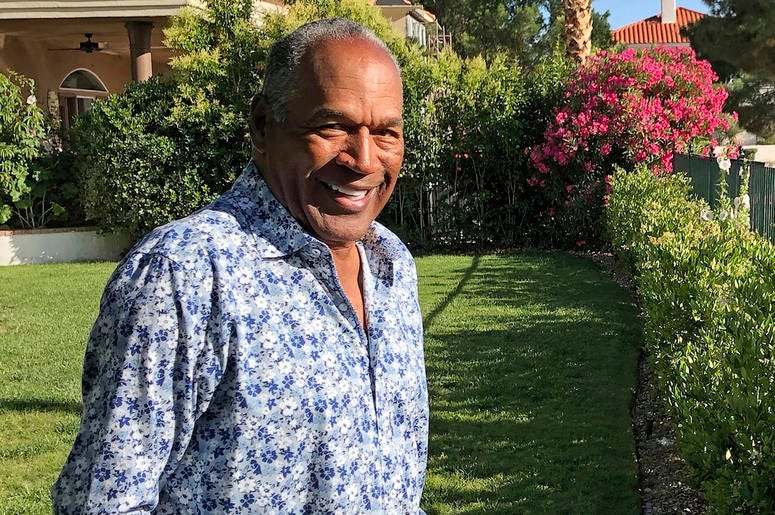 AP19166707306665 This Monday, June 3, 2019 photo provided by Didier J. Fabien shows O.J. Simpson in the garden of his Las Vegas area home. (Didier J. Fabien via AP, File)