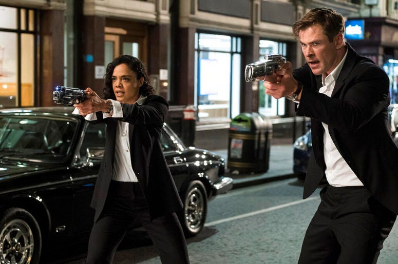 Tessa Thompson and Chris Hemsworth in a scene from Columbia Pictures' "Men in Black: International." Tessa Thompson and Chris Hemsworth in a scene from Columbia Pictures' "Men in Black: International."