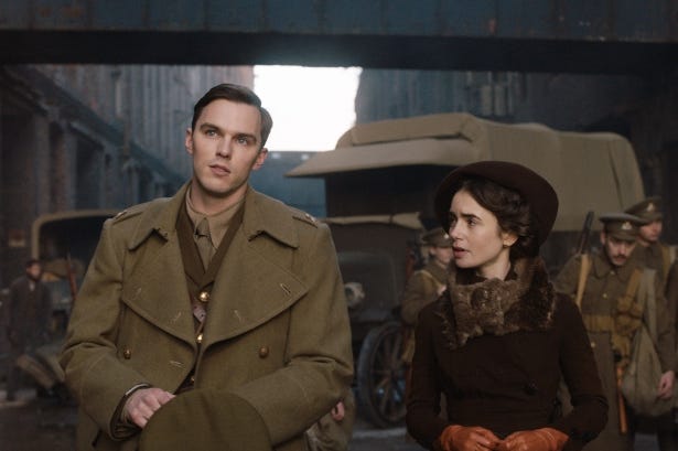 Nicholas Hoult and Lily Collins in a scene from "Tolkien" Nicholas Hoult and Lily Collins in a scene from "Tolkien"