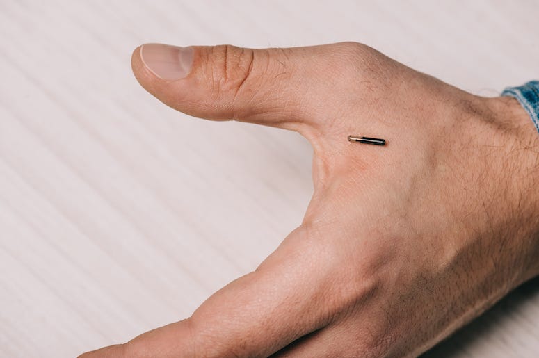 Man, Hand, Microchip, Table Man, Hand, Microchip, Table