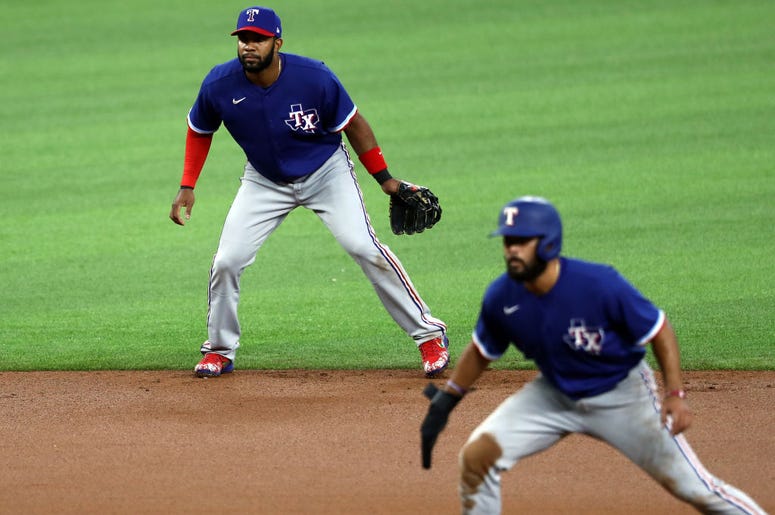 (Ronald Martinez/ Getty Images) Elvis Andrus #1 of the Texas Rangers in a intrasquad game during Major League Baseball summer workouts at Globe Life Field on July 07, 2020 in Arlington, Texas