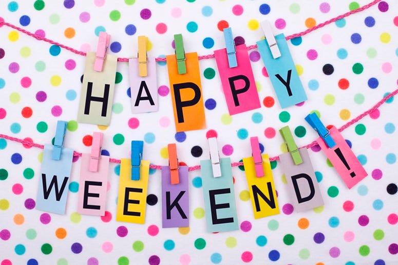 Happy Weekend with multicolored polka dot background Happy Weekend with multicolored polka dot background