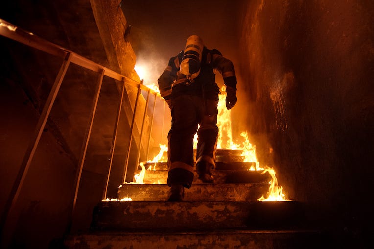 House, Fire, Stairs, Firefighter House, Fire, Stairs, Firefighter