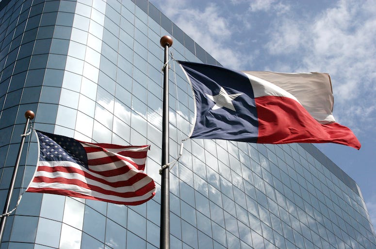 Texas Flag, Waving, Office Building, Skyscraper Texas Flag, Waving, Office Building, Skyscraper