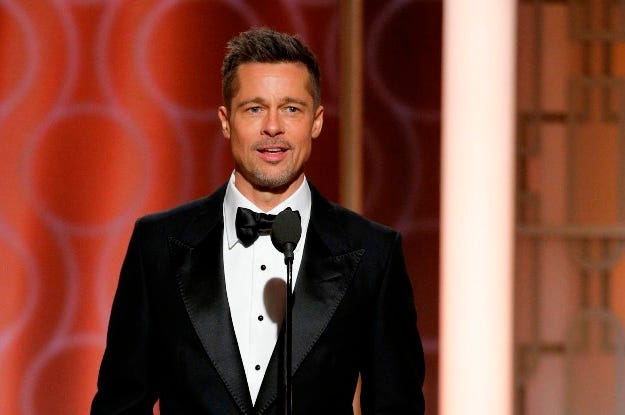 Jan 8, 2017; Beverly Hills, CA, USA; Brad Pitt presents during the 74th Golden Globe Awards at Beverly Hilto Jan 8, 2017; Beverly Hills, CA, USA; Brad Pitt presents during the 74th Golden Globe Awards at Beverly Hilto