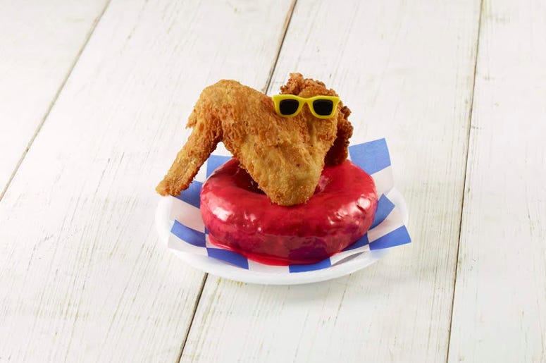 (Photo credit: State Fair of Texas®) Big Red Chicken Bread wing with donut
