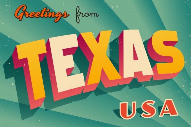 Vintage Touristic Greeting Card from Texas. Vintage Touristic Greeting Card from Texas.