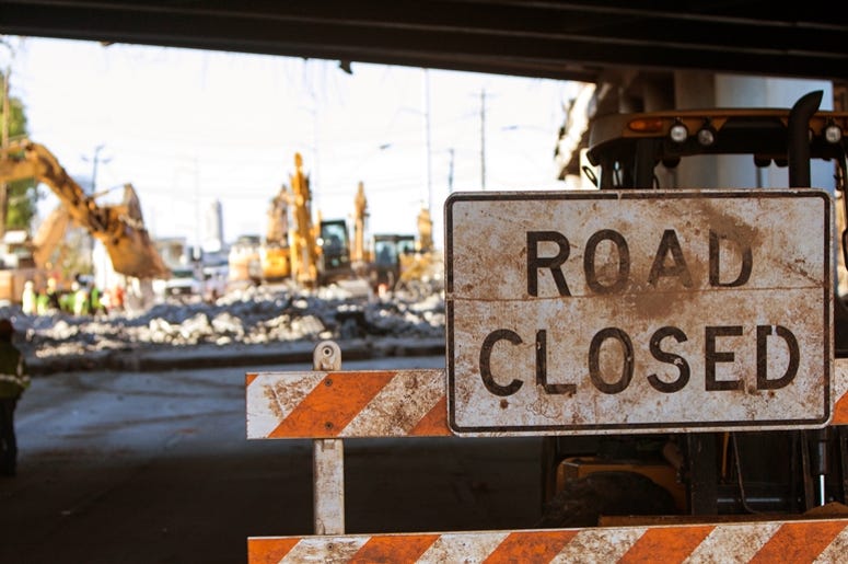 Road Closed Barricade Blocks Access To Major Interstate Construction Road Closed Barricade Blocks Access To Major Interstate Construction