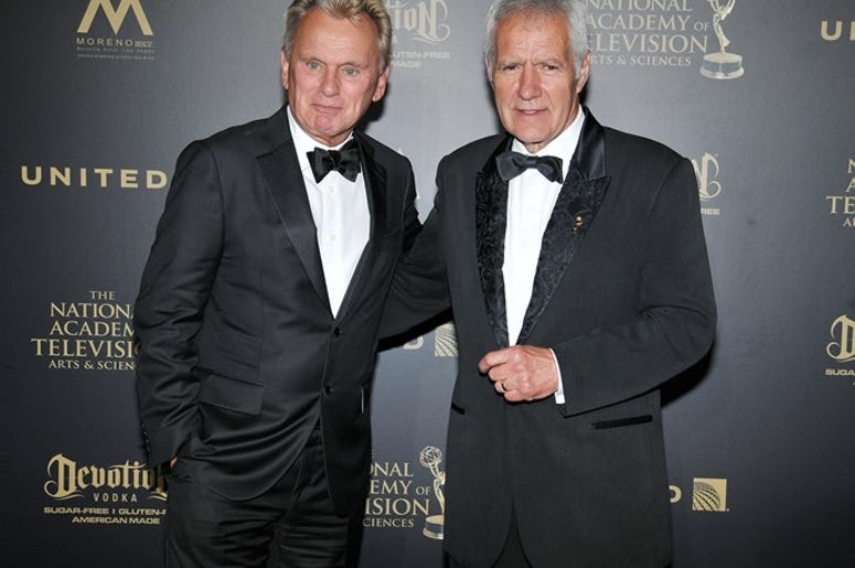 (L-R) Pat Sajak and Alex Trebek backstage at the 44th Annual Daytime Creative Arts Emmy Awards - Press Room held at the Pasadena Civic Center in Pasadena, CA on Friday, April 28, 2017 (L-R) Pat Sajak and Alex Trebek backstage at the 44th Annual Daytime Creative Arts Emmy Awards - Press Room held at the Pasadena Civic Center in Pasadena, CA on Friday, April 28, 2017