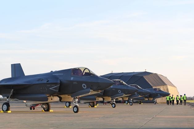 6/6/2018 - Britain's F-35B jets line up after they arrive at RAF Marham in Norfolk. 6/6/2018 - Britain's F-35B jets line up after they arrive at RAF Marham in Norfolk.