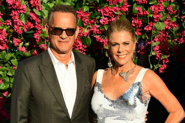 Tom Hanks, Rita Wilson, Red Carpet, Flower Background, 2018 Tom Hanks, Rita Wilson, Red Carpet, Flower Background, 2018