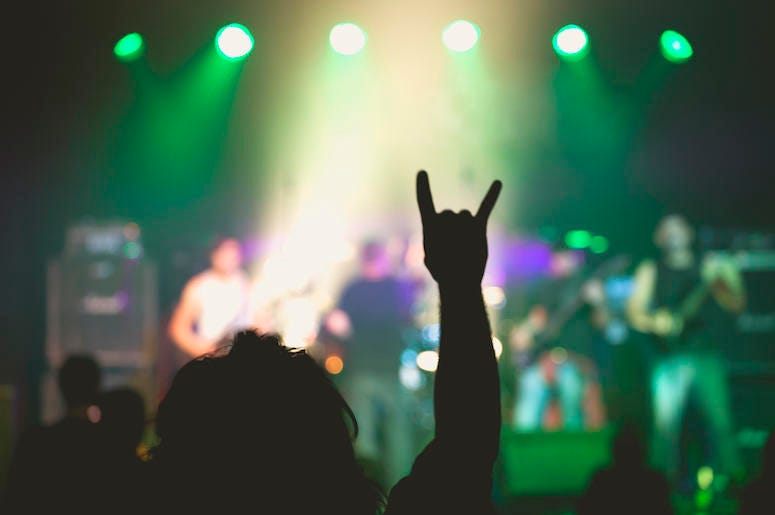 Rock Concert, Small Club, Rock Hands, Sign of the Horns, Devil Horns Rock Concert, Small Club, Rock Hands, Sign of the Horns, Devil Horns