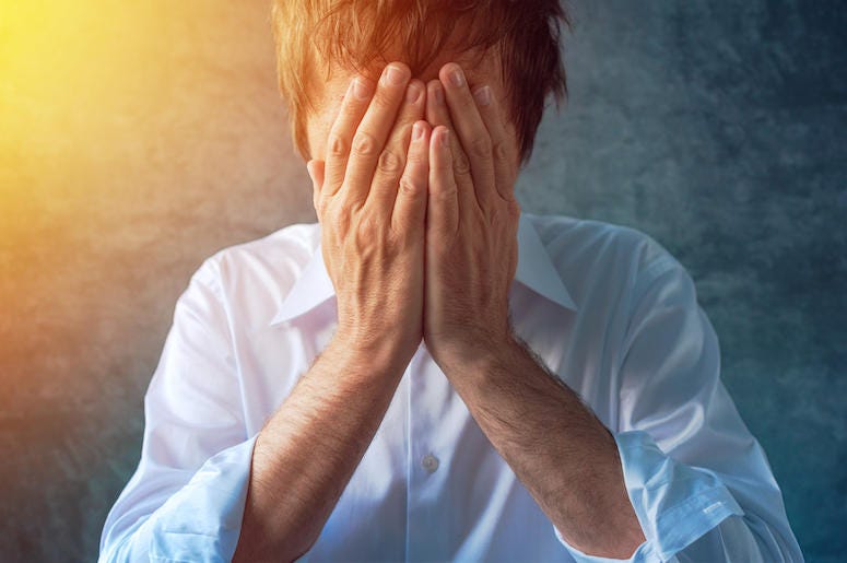 Mid-Life Crisis, Man, Middle Age, Hands in Face Mid-Life Crisis, Man, Middle Age, Hands in Face