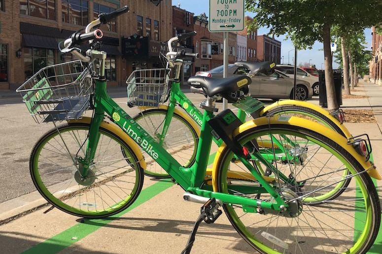 LimeBike, Bike Share, Parked, Street, Bicycle LimeBike, Bike Share, Parked, Street, Bicycle