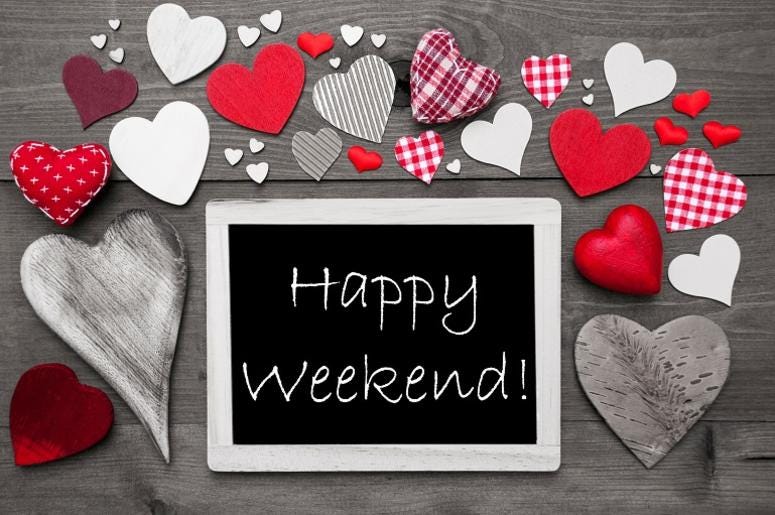Black And White Chalkbord, Red Hearts, Happy Weekend. Black And White Chalkbord, Red Hearts, Happy Weekend.