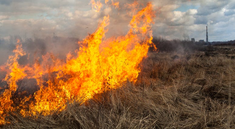 Photo of grass burning in a prairie.