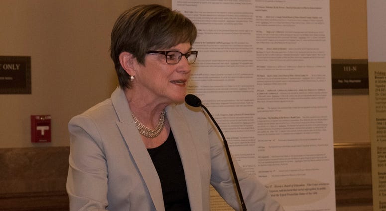 Kansas Gov. Laura Kelly speaking at a public event in Topeka