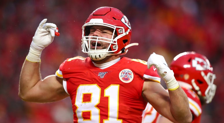 Jan 12, 2020; Kansas City, MO, USA; Kansas City Chiefs tight end Blake Bell (81) celebrates a touchdown during the fourth quarter against the Houston Texans in a AFC Divisional Round playoff football game at Arrowhead Stadium. Credit: Mark J. Rebilas-USA Jan 12, 2020; Kansas City, MO, USA; Kansas City Chiefs tight end Blake Bell (81) celebrates a touchdown during the fourth quarter against the Houston Texans in a AFC Divisional Round playoff football game at Arrowhead Stadium. Credit: Mark J. Rebilas-USA