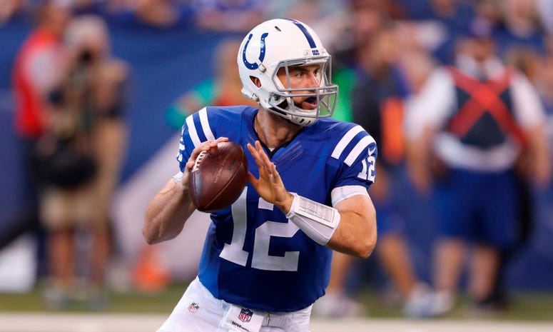 Oct 30, 2016; Indianapolis, IN, USA; Indianapolis Colts quarterback Andrew Luck (12) throws a pass against the Kansas City Chiefs at Lucas Oil Stadium. Mandatory Credit: Brian Spurlock-USA TODAY Sports