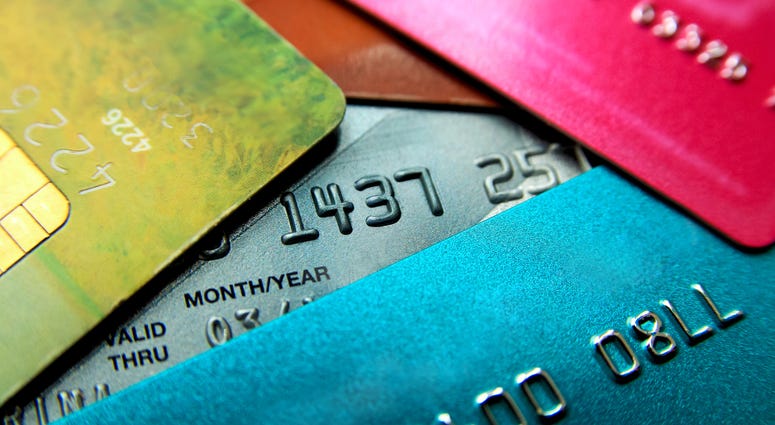 credit cards spread out, stacked