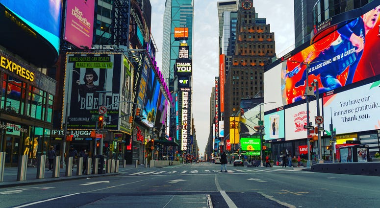 A view of eerily quiet and empty Times Square amid Coronavirus(Covid-19) Pandemic.