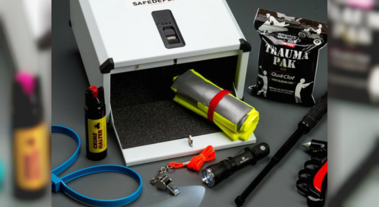 A classroom safety kit with items displayed