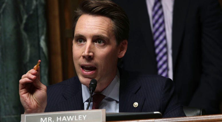 Missouri Sen. Josh Hawley speaks in a congressional hearing