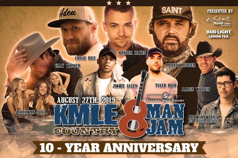 KMLE 8 Man Jam Line Up - Randy Houser, Clay Walker, Chase Rice, Aaron Watson, Hunter Hayes, Jimmie Allen, Tyler Rich, Runaway June and Adam Hambrick KMLE 8 Man Jam Line Up - Randy Houser, Clay Walker, Chase Rice, Aaron Watson, Hunter Hayes, Jimmie Allen, Tyler Rich, Runaway June and Adam Hambrick