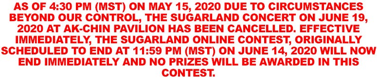 Sugarland Contest Cancelled