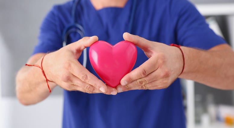male doctor holding heart