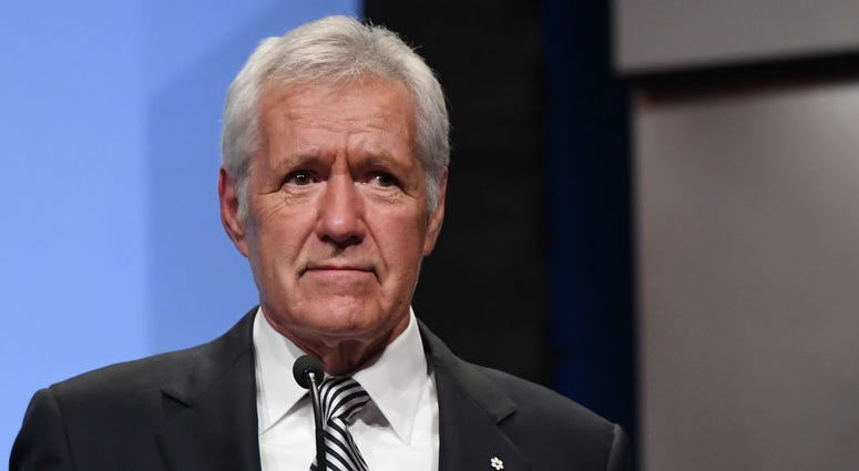 'Jeopardy!' host Alex Trebek speaks as he is inducted into the National Association of Broadcasters Broadcasting Hall of Fame during the NAB Achievement in Broadcasting Dinner at the Encore Las Vegas on April 9, 2018 in Las Vegas, Nevada.