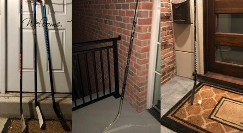 NHL players and Blues almuni share photos of hockey sticks on their porch. NHL players and Blues almuni share photos of hockey sticks on their porch.