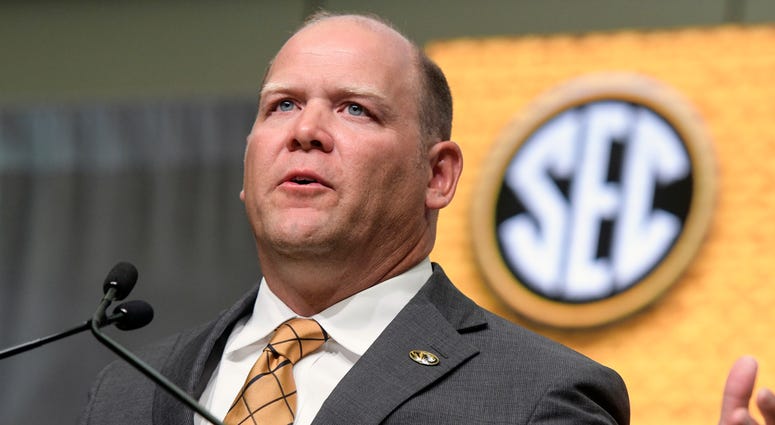 NCAA college football head coach Barry Odom of Missouri speaks during the Southeastern Conference Media Days NCAA college football head coach Barry Odom of Missouri speaks during the Southeastern Conference Media Days