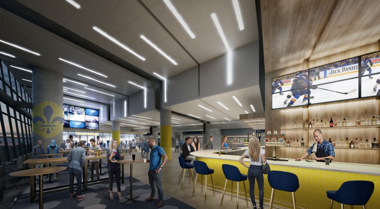 Rendering of planned sports bar and gathering space in Scottrade Center. Rendering of planned sports bar and gathering space in Scottrade Center.