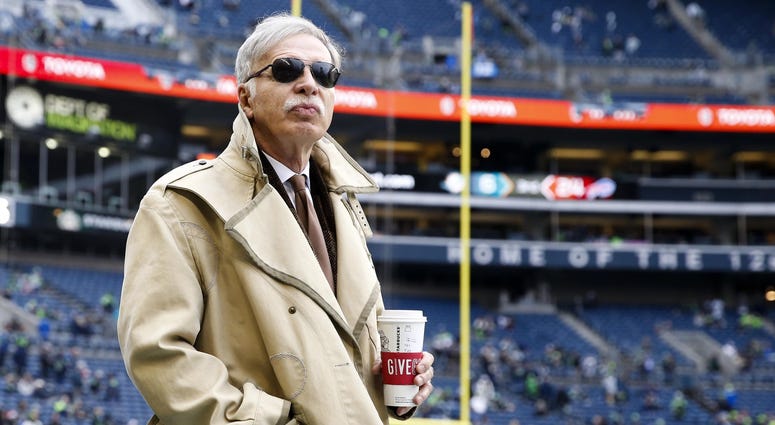 Los Angeles Rams owner Stan Kroenke watches pregame warmups against the Seattle Seahawks at CenturyLink Field.